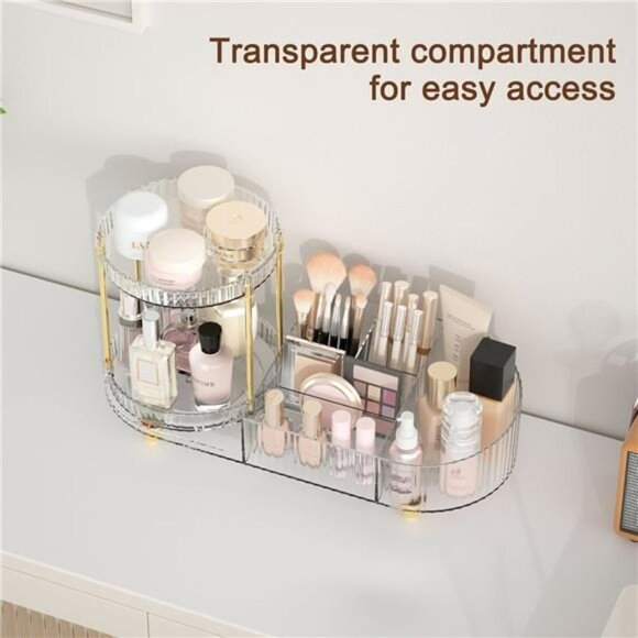 Rotating Makeup Organizer Vanity Perfume Tray Skincare Holder Clear Storage - Picture 4 of 8